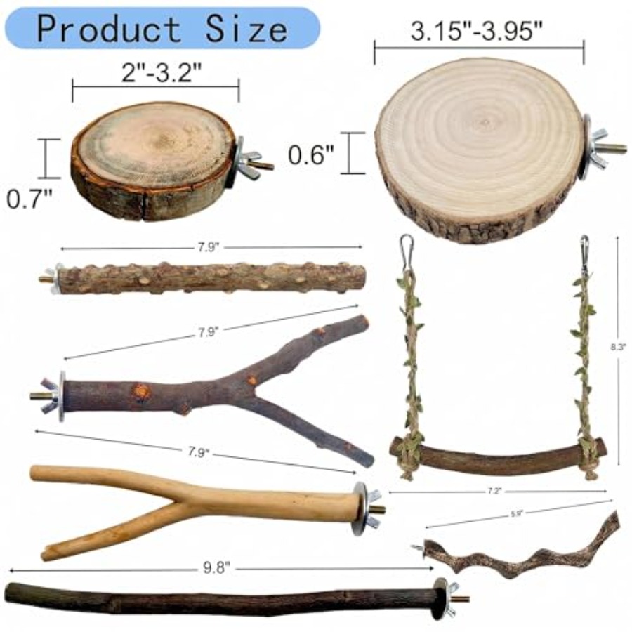 8PCS natural wood bird perches - огляд і ціна Health & Wellness Festival